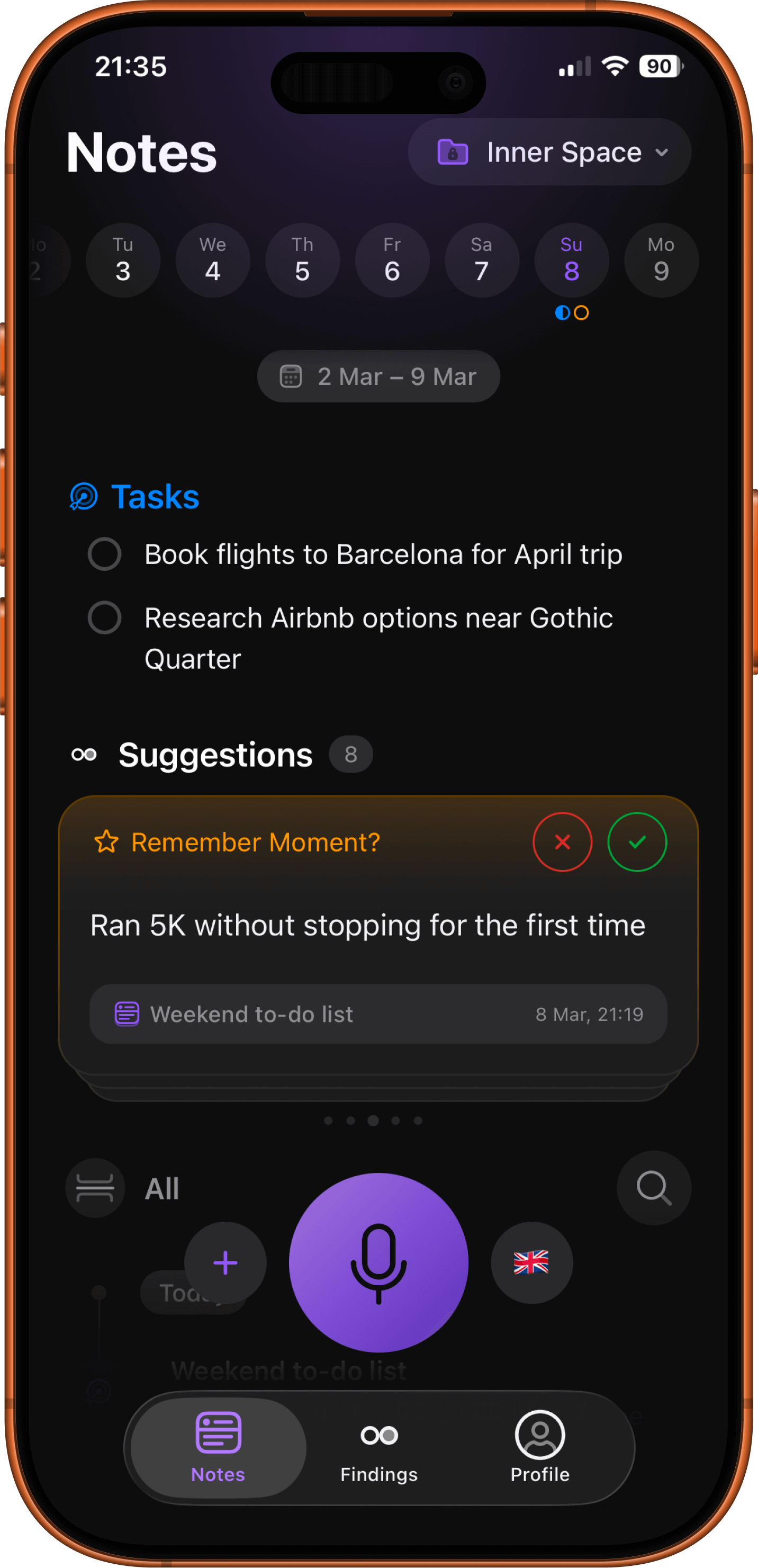 Tasks and moment suggestions